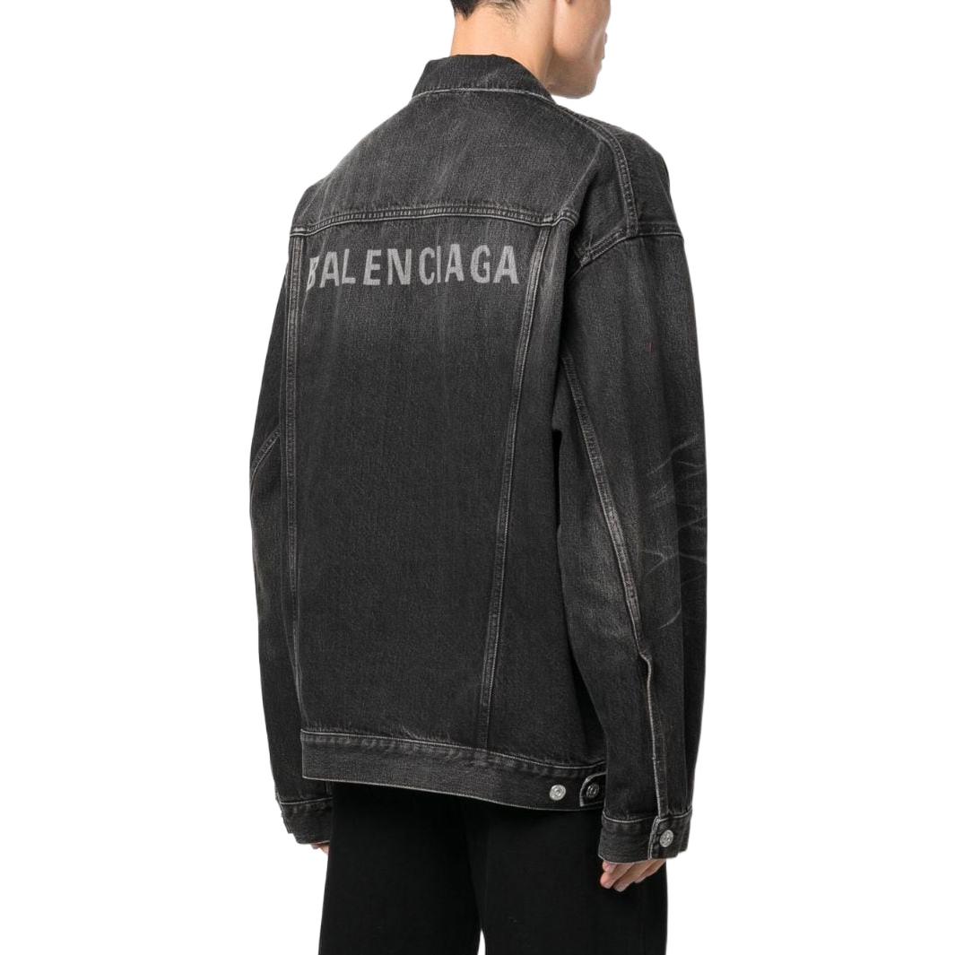 Balenciaga FW22 Distressed Logo Print Denim Jacket Black  Long Sleeve 724647TBP471000 圖 4