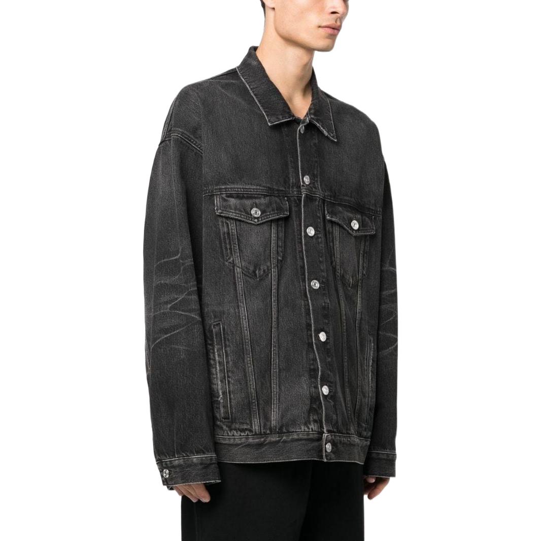 Balenciaga FW22 Distressed Logo Print Denim Jacket Black  Long Sleeve 724647TBP471000 圖 5