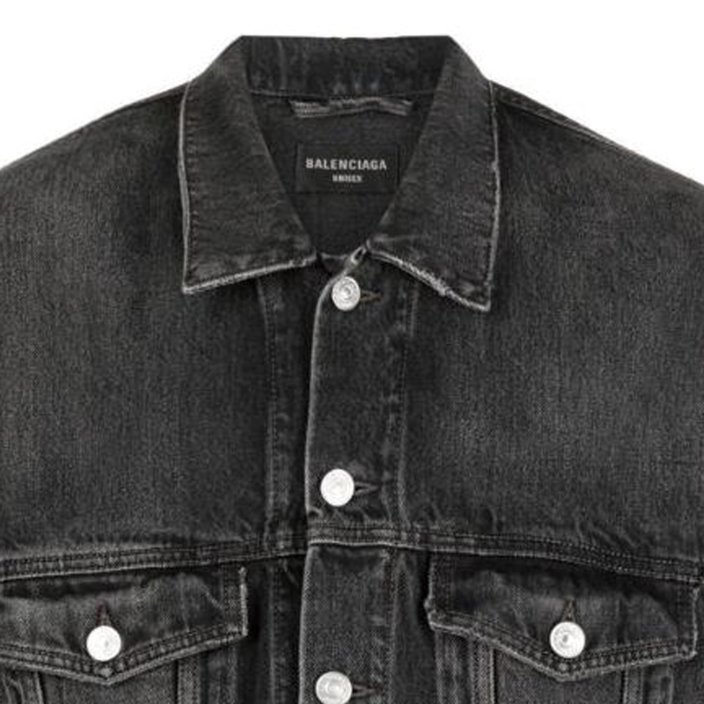 Balenciaga FW22 Distressed Logo Print Denim Jacket Black  Long Sleeve 724647TBP471000 圖 6