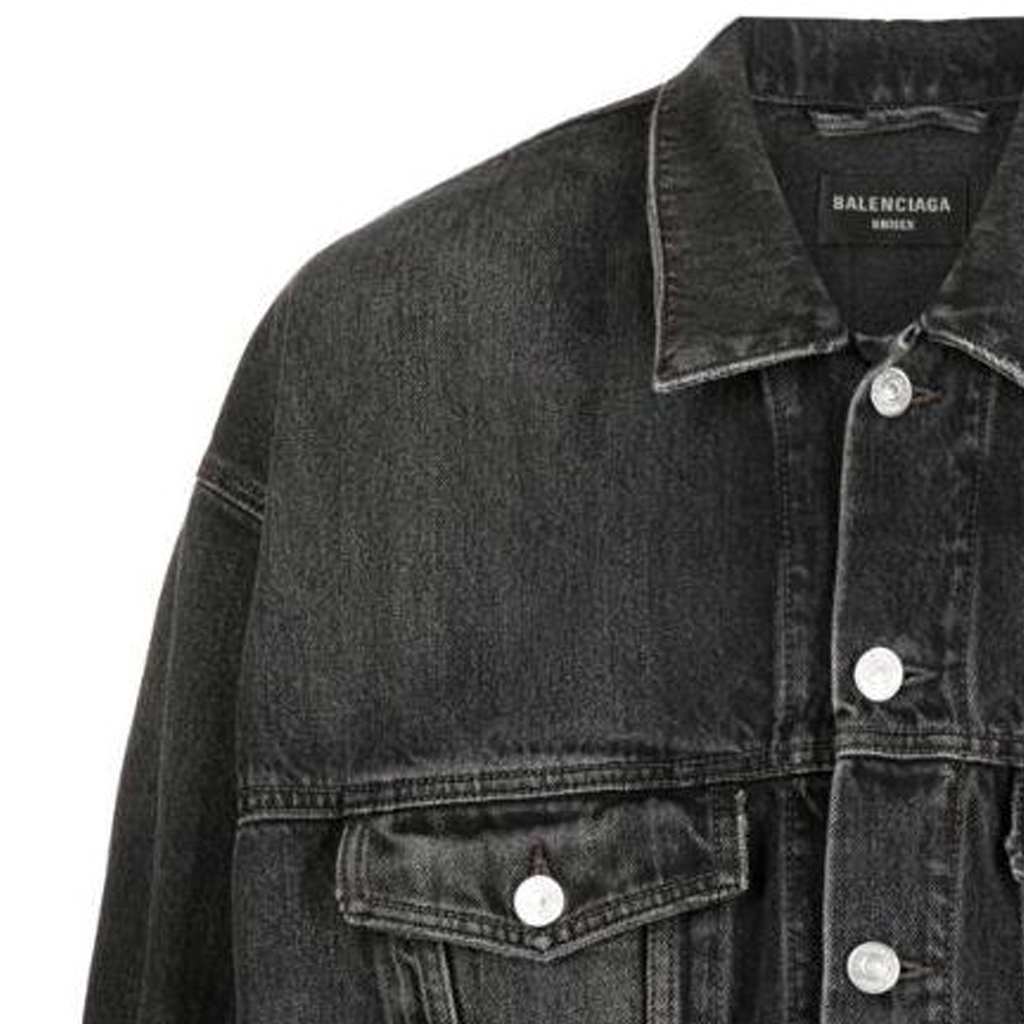 Balenciaga FW22 Distressed Logo Print Denim Jacket Black  Long Sleeve 724647TBP471000 圖 7