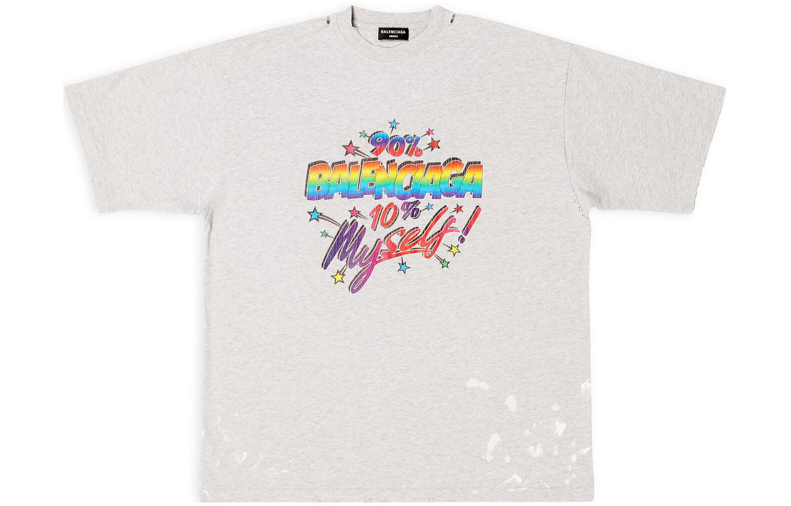 Buy Balenciaga FW22灰色做舊印花寬鬆版男款休閒T恤。 641675TMVH32569