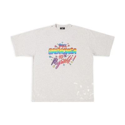 Balenciaga FW22 Distressed Logo Print Loose Fit Grey Casual T-Shirt for Men. 641675TMVH32569