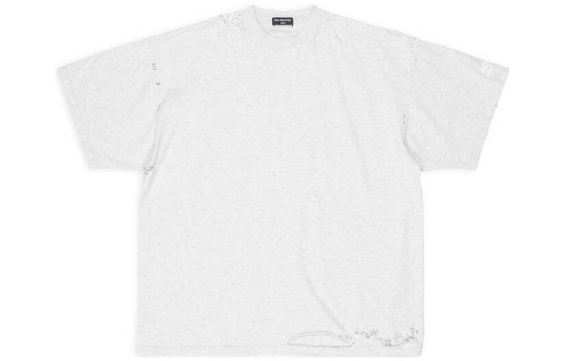 Balenciaga FW22 Distressed Oversized Grey T-Shirt Unisex Casual Style. 704056TMVA52569