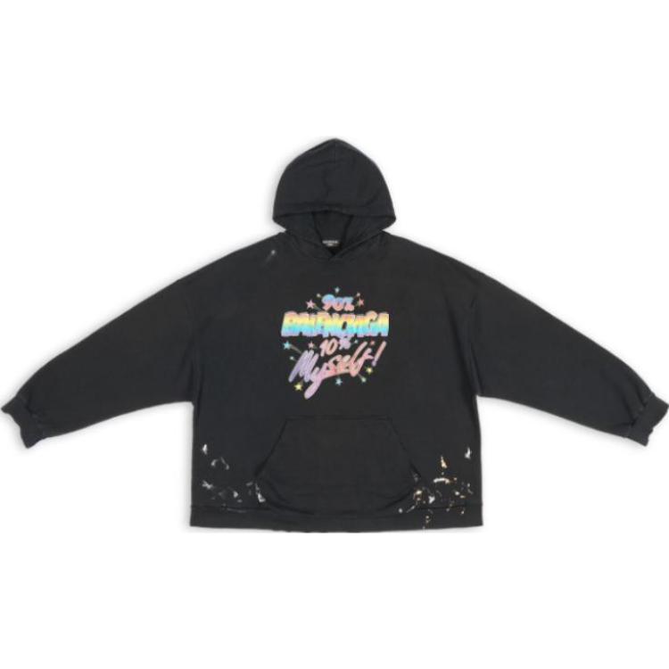 Balenciaga FW22 Distressed Oversized Hoodie Black with Colorful Logo Print . 674986TMVH41055 圖 2