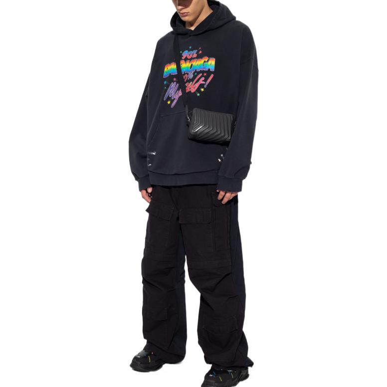 Balenciaga FW22 Distressed Oversized Hoodie Black with Colorful Logo Print . 674986TMVH41055 圖 4