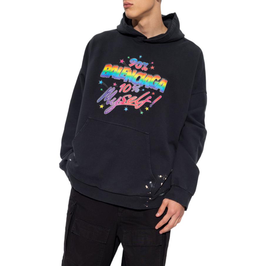 Balenciaga FW22 Distressed Oversized Hoodie Black with Colorful Logo Print . 674986TMVH41055 圖 5