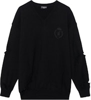 Balenciaga FW22 Distressed V-Neck Wool Sweater Unisex Black 702216T16421000 Balenciaga FW22 Distressed V-Neck Wool Sweater Unisex Black 702216T16421000
