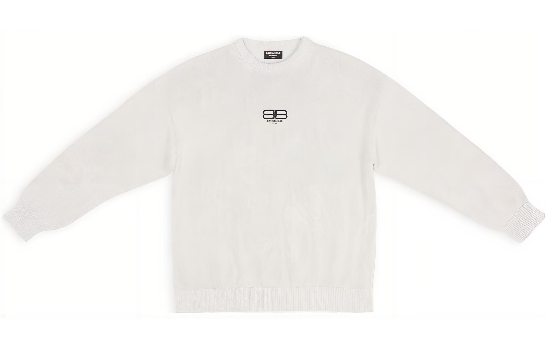 Balenciaga FW22 Embroidered Logo Crewneck Pullover Sweater Men’s Off-White 696226T32529012