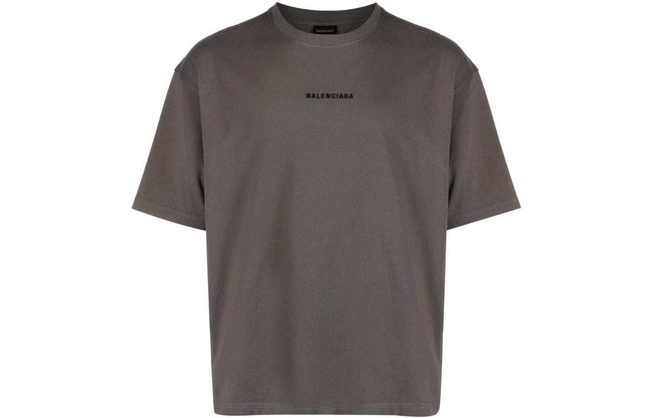 Balenciaga FW22 Embroidered Logo Crewneck T-Shirt Grey -  Regular Fit. 612966TNVG91300