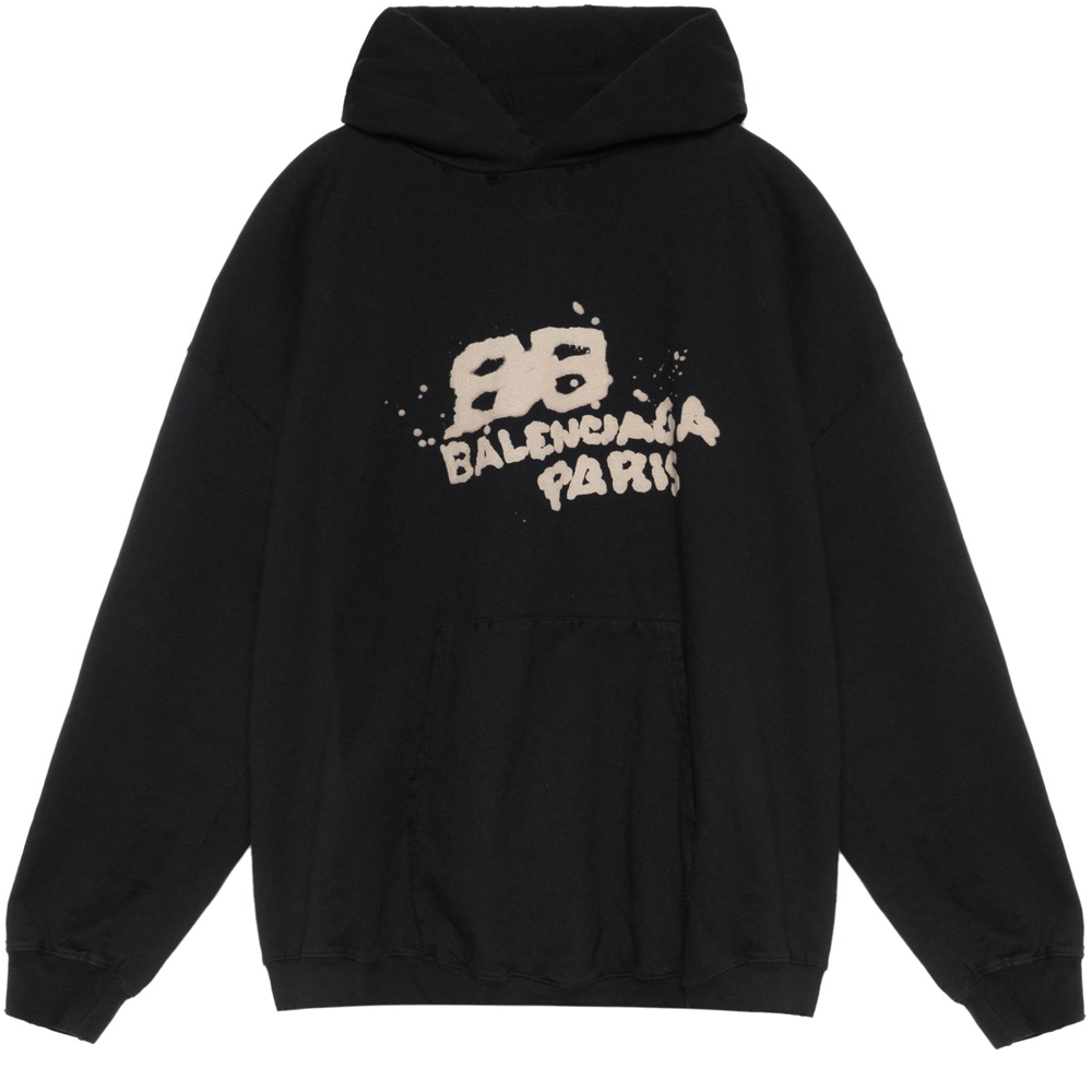 Balenciaga FW22 Hand Drawn Logo Print Black Hoodie  Oversized Fit. 620973TNVQ11059