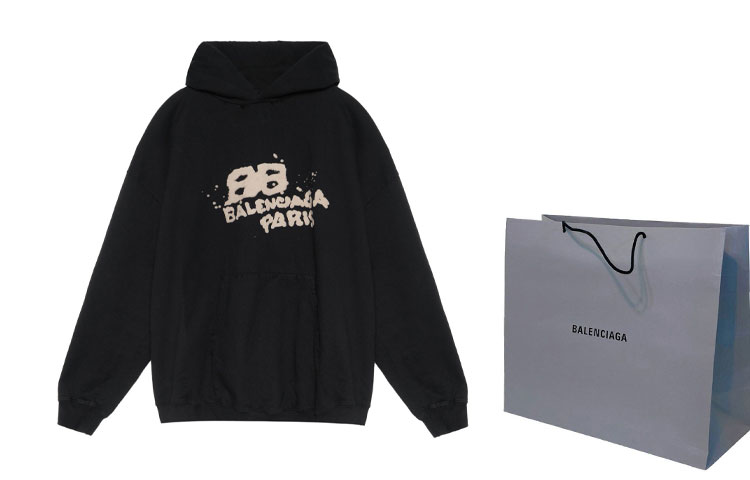 Shop Balenciaga FW22 Hand Drawn Logo Print Black Hoodie  Oversized Fit. 620973TNVQ11059