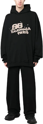 Balenciaga FW22 Hand Drawn Logo Print Black Hoodie Oversized Fit. 620973TNVQ11059 Details for Balenciaga FW22 Hand Drawn Logo Print Black Hoodie Oversized Fit. 620973TNVQ11059