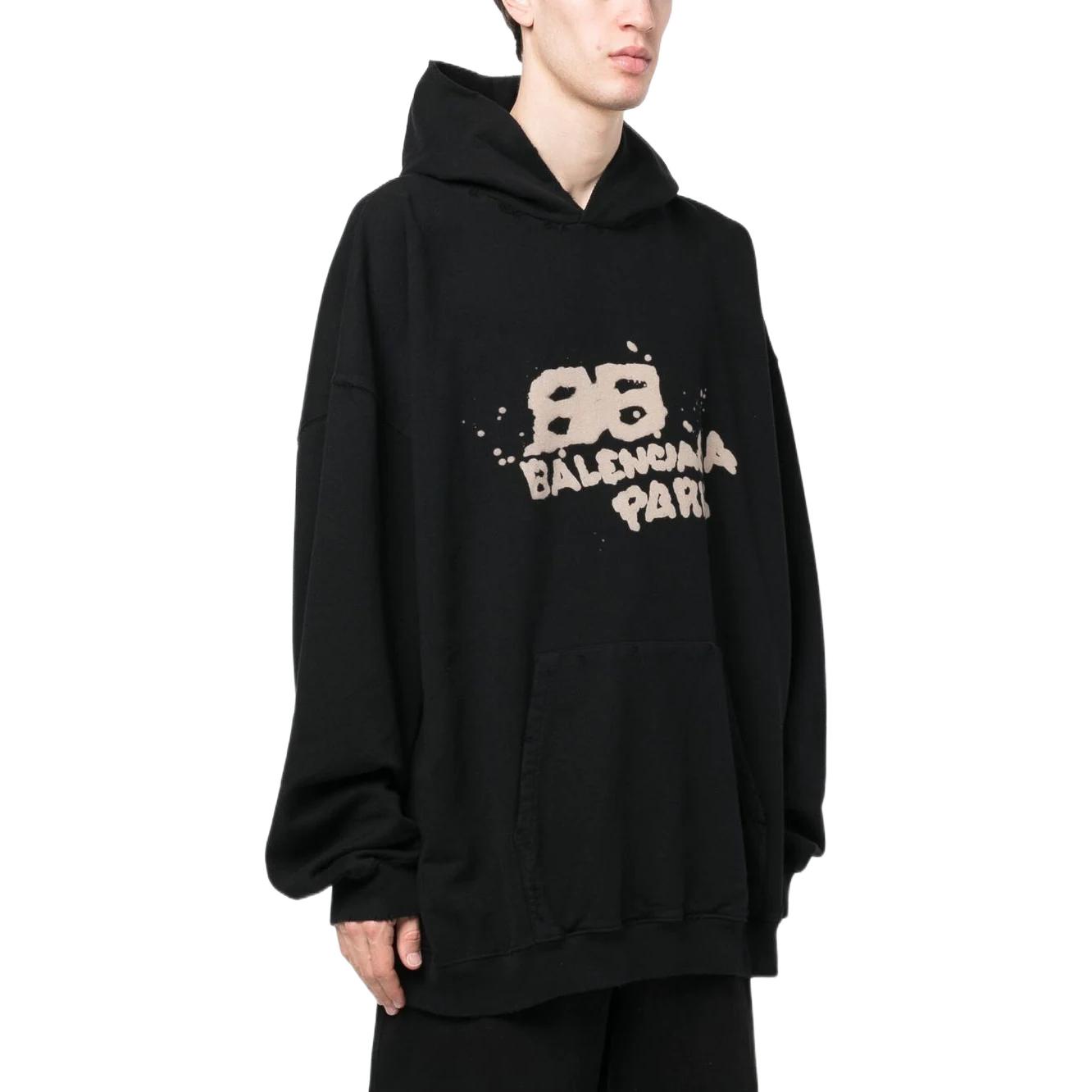 Sizing Balenciaga FW22 Hand Drawn Logo Print Black Hoodie  Oversized Fit. 620973TNVQ11059