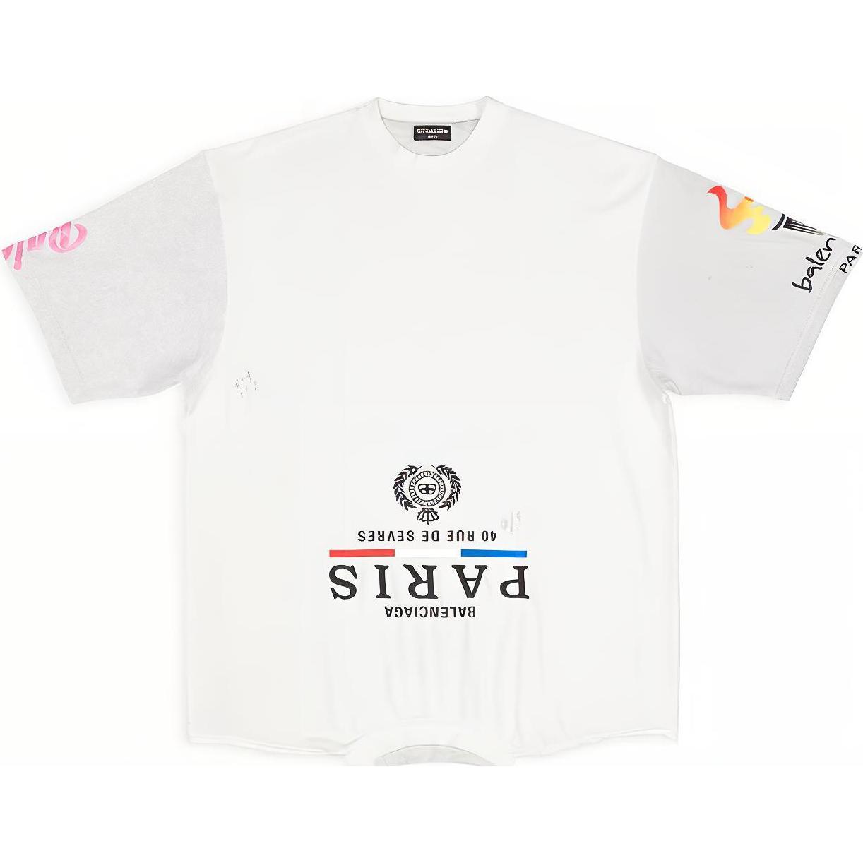 Balenciaga FW22 Inverted Print Patchwork Loose Fit T-Shirt White Mens. 698811TMVC9900
