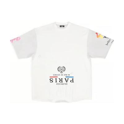 Balenciaga FW22 Inverted Print Patchwork Loose Fit T-Shirt White Mens. 698811TMVC9900