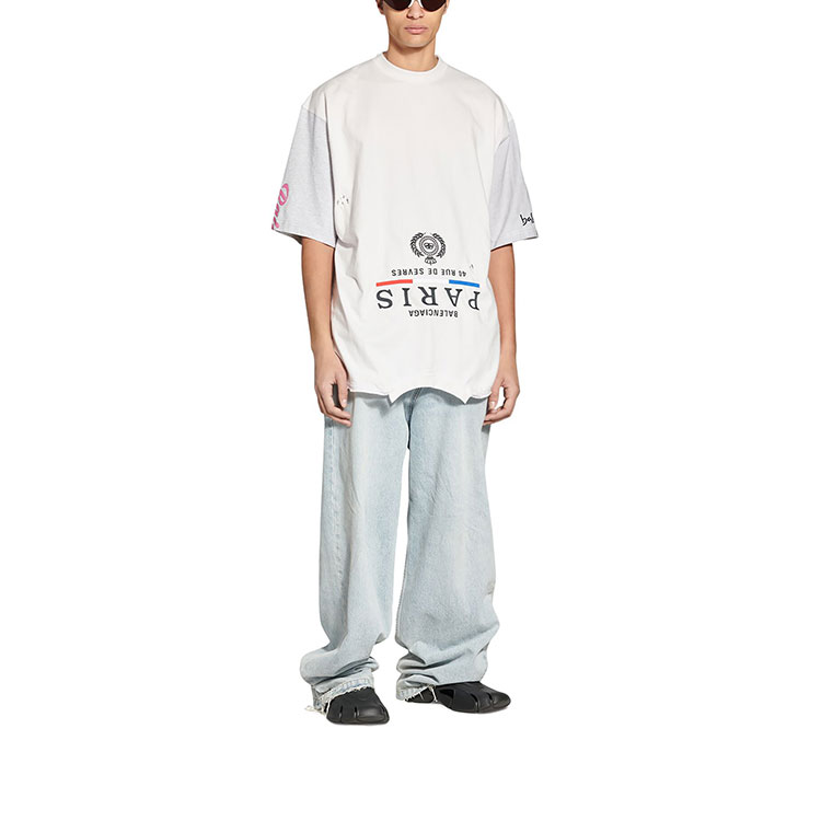 Balenciaga FW22 Inverted Print Patchwork Loose Fit T-Shirt White Mens. 698811TMVC9900 圖 4