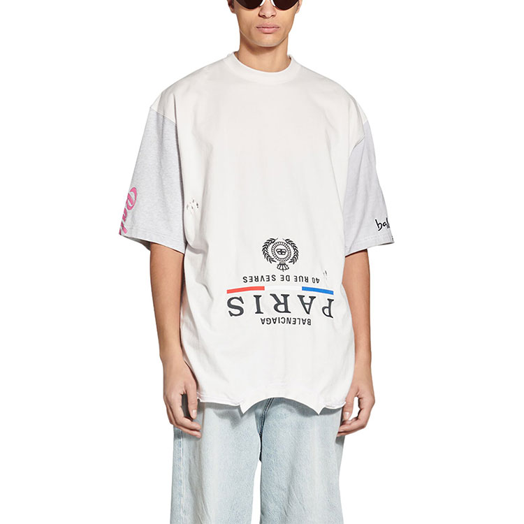 Balenciaga FW22 Inverted Print Patchwork Loose Fit T-Shirt White Mens. 698811TMVC9900 圖 7
