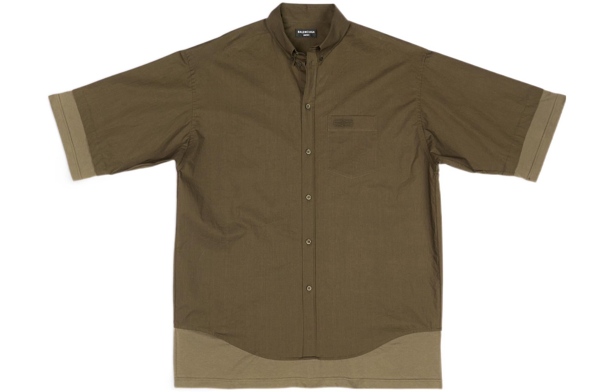 Balenciaga FW22 Knit Layered Short-Sleeve Button-Up Shirt Men’s Dark Green. 699195TMM442840