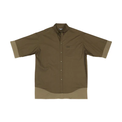 Balenciaga FW22 Knit Layered Short-Sleeve Button-Up Shirt Men’s Dark Green. 699195TMM442840