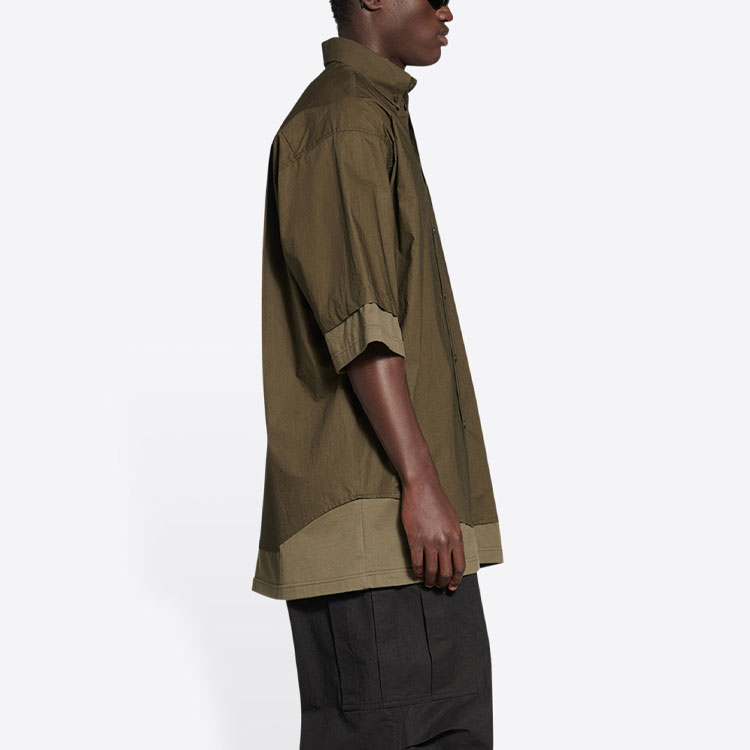 Details for Balenciaga FW22 Knit Layered Short-Sleeve Button-Up Shirt Men’s Dark Green. 699195TMM442840