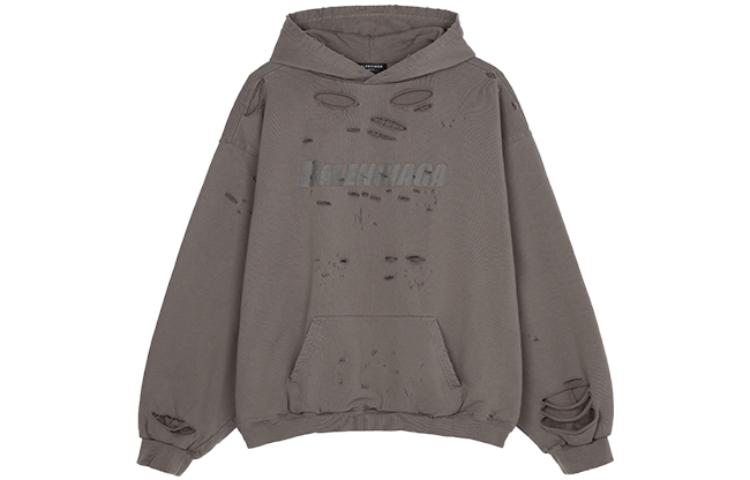 Balenciaga FW22 Letter Logo Print Distressed Oversized Hoodie Beige Menswear. 659403TKVB67185