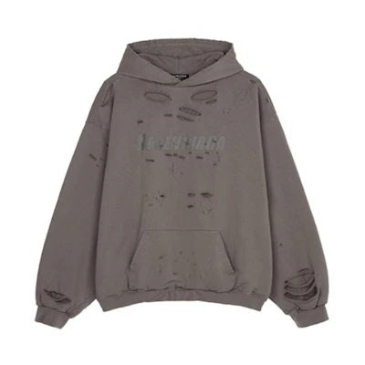Balenciaga FW22 Letter Logo Print Distressed Oversized Hoodie Beige Menswear. 659403TKVB67185