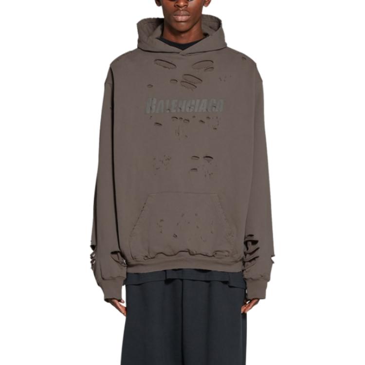 Balenciaga FW22 Letter Logo Print Distressed Oversized Hoodie Beige Menswear. 659403TKVB67185 圖 4