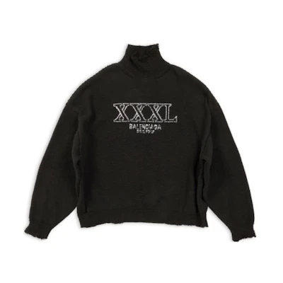 Balenciaga FW22 Letter Logo Print High-Neck Knit Sweater Unisex Oversized Black. 718728T32571070