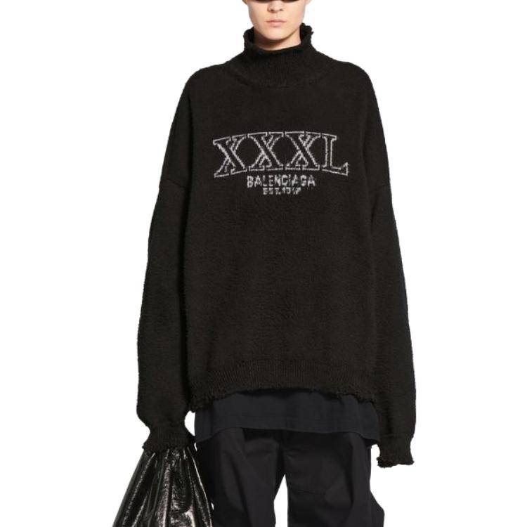 Balenciaga FW22 Letter Logo Print High-Neck Knit Sweater Unisex Oversized Black. 718728T32571070 圖 4