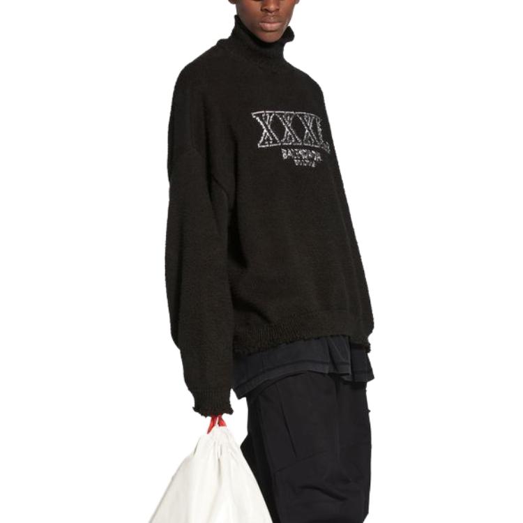 Balenciaga FW22 Letter Logo Print High-Neck Knit Sweater Unisex Oversized Black. 718728T32571070 圖 9