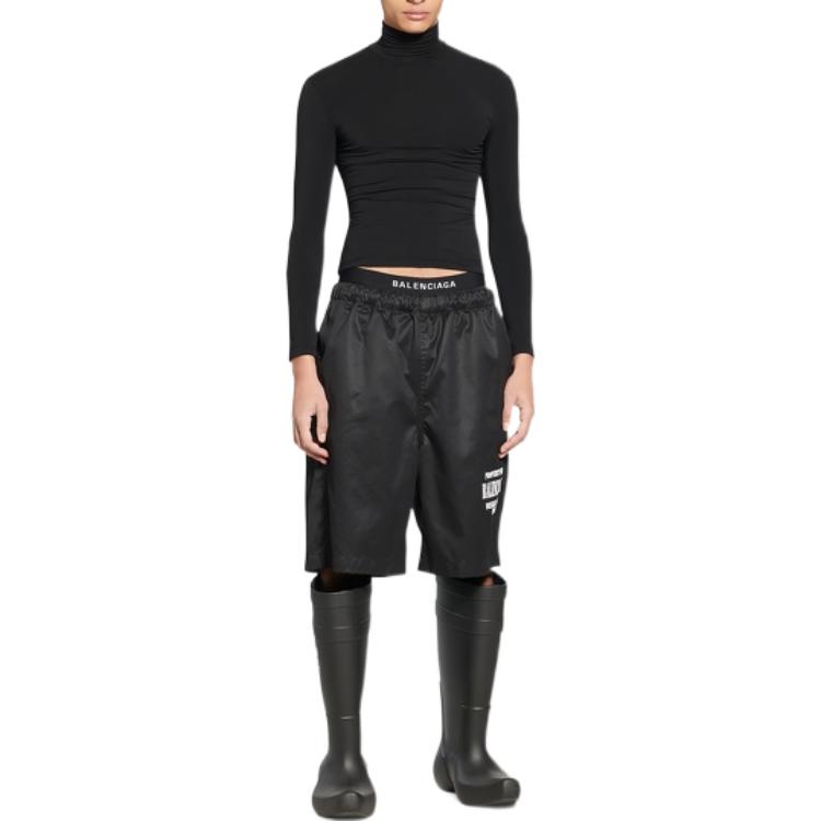 Shop Balenciaga FW22 Letter Logo Print Relaxed Fit Casual Shorts Black Men 704719TKP241000