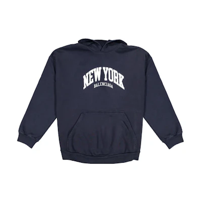 Balenciaga FW22 Letter Print Hoodie Navy Unisex Loose Fit Pullover 675003TLVM33967