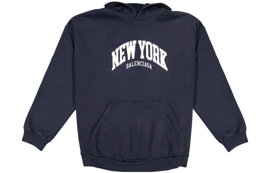 Order Balenciaga FW22 Hoodie Navy Cetak Huruf Unisex Loose Fit Pullover 675003TLVM33967