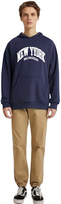 Balenciaga FW22 Hoodie Navy Cetak Huruf Unisex Loose Fit Pullover 675003TLVM33967 Shop Balenciaga FW22 Hoodie Navy Cetak Huruf Unisex Loose Fit Pullover 675003TLVM33967