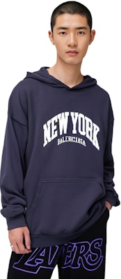 Balenciaga FW22 Hoodie Navy Cetak Huruf Unisex Loose Fit Pullover 675003TLVM33967 Purchase Balenciaga FW22 Hoodie Navy Cetak Huruf Unisex Loose Fit Pullover 675003TLVM33967