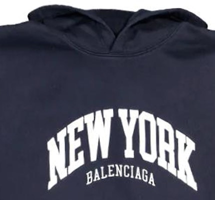 Balenciaga FW22 Hoodie Navy Cetak Huruf Unisex Loose Fit Pullover 675003TLVM33967 Details for Balenciaga FW22 Hoodie Navy Cetak Huruf Unisex Loose Fit Pullover 675003TLVM33967
