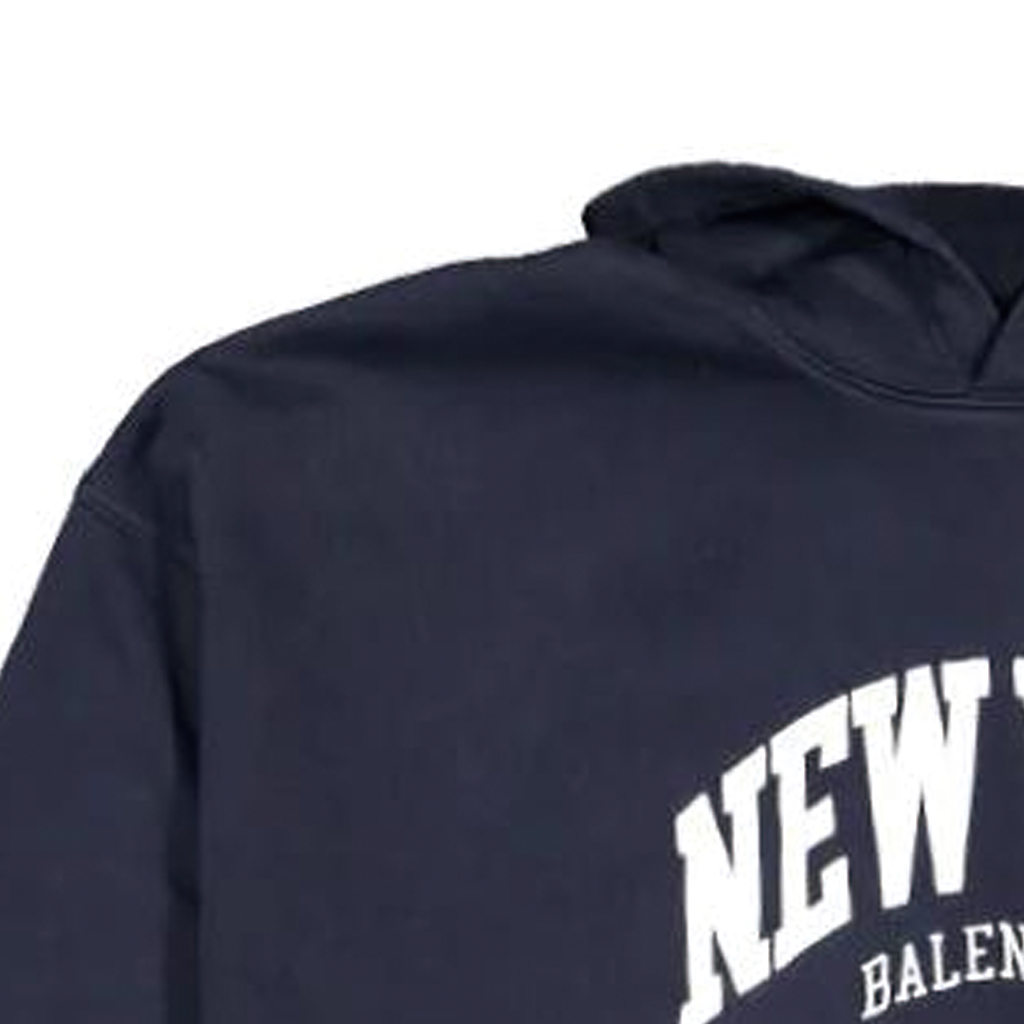Sizing Balenciaga FW22 Hoodie Navy Cetak Huruf Unisex Loose Fit Pullover 675003TLVM33967