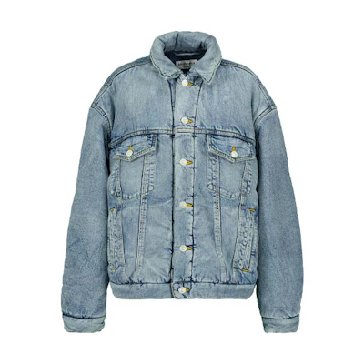 Balenciaga FW22 Light Blue Unisex Denim Jacket with Padded Long Sleeves. 681689TJW924012