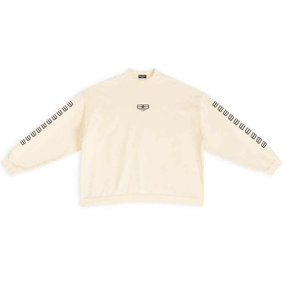 Balenciaga FW22 Logo Embroidered Crewneck Long Sleeve Sweatshirt Beige Mens 699212TMVG69069
