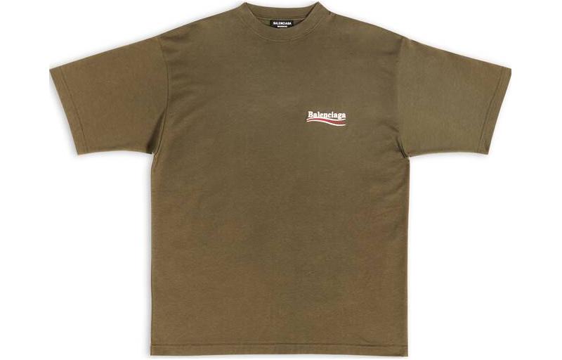 Balenciaga FW22 Logo Letter Khaki Green Oversized T-Shirt for Men. 641675TKVJ12463