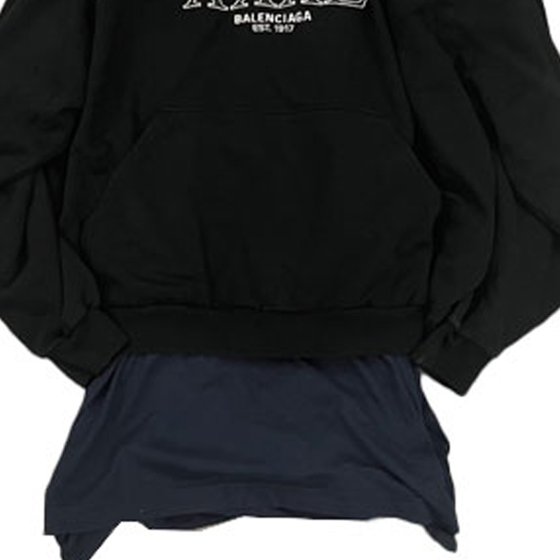 Balenciaga FW22 Logo Patchwork Hem Hoodie Unisex Black 720406TNVD91070 圖 8