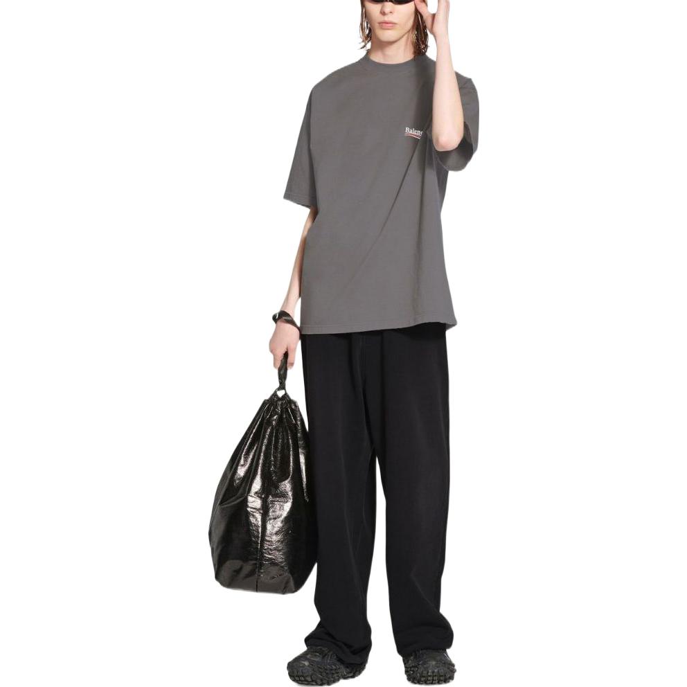 Shop Balenciaga FW22 標誌印花灰色圓領T恤 641675TNVG51227