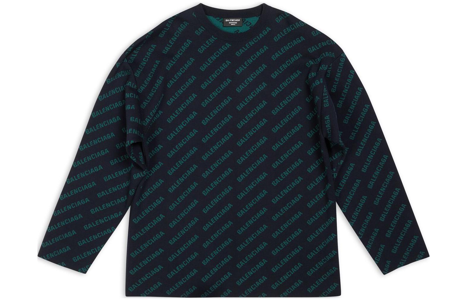 Buy Balenciaga FW22 Logo Print Crewneck Sweater  - Dark Blue. 736247T32334301