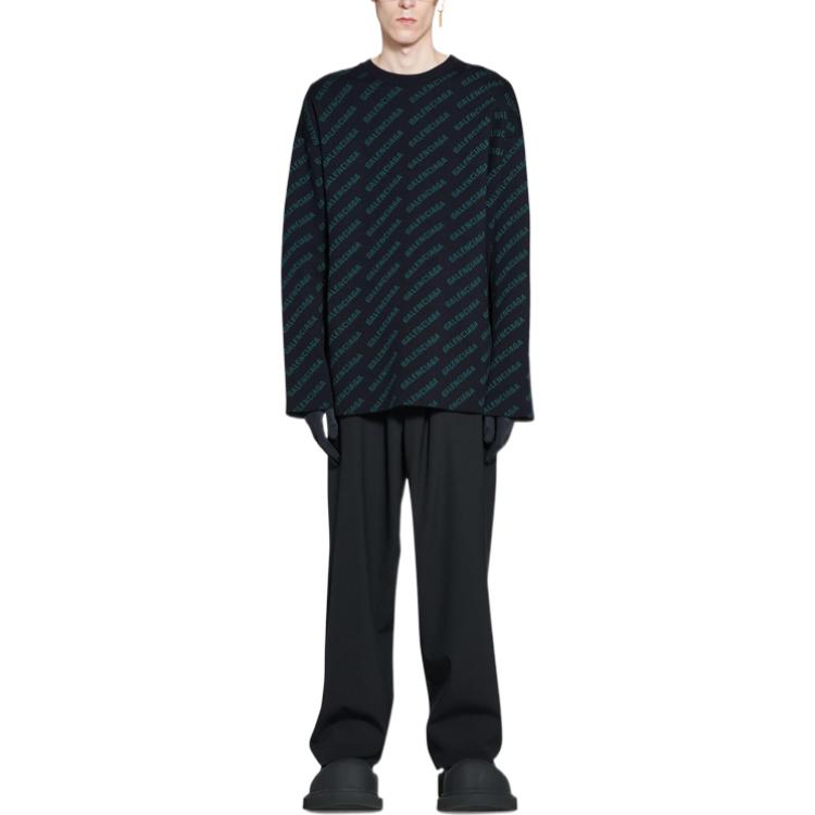 Lookbook Balenciaga FW22 Logo Print Crewneck Sweater  - Dark Blue. 736247T32334301