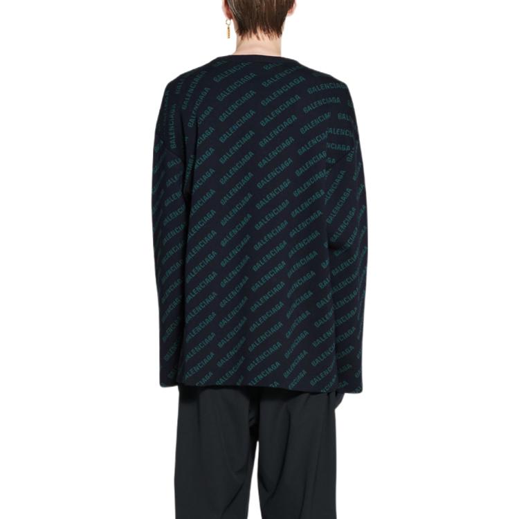 Shop Balenciaga FW22 Logo Print Crewneck Sweater  - Dark Blue. 736247T32334301