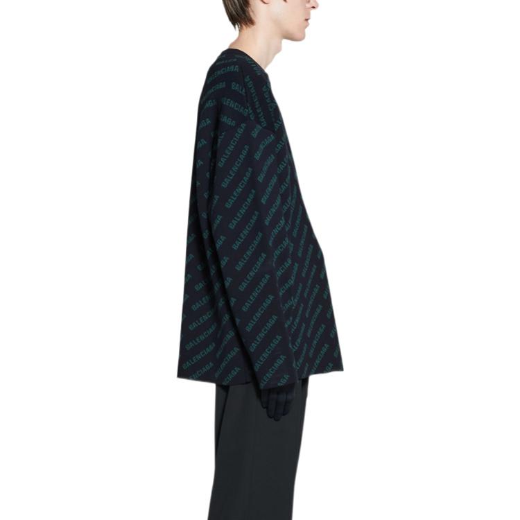 Purchase Balenciaga FW22 Logo Print Crewneck Sweater  - Dark Blue. 736247T32334301