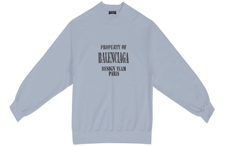 Balenciaga FW22 Logo Print Crewneck Sweatshirt Blue Regular Fit 697869TMVH99012