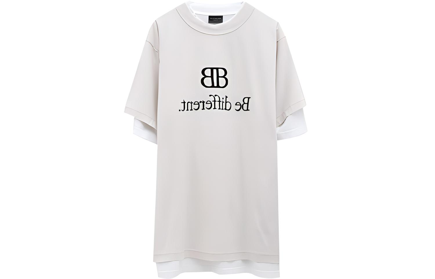 Balenciaga FW22 Logo Print Loose Fit Short Sleeve T-Shirt Beige Mens Casual Tee 720400TNVV39784