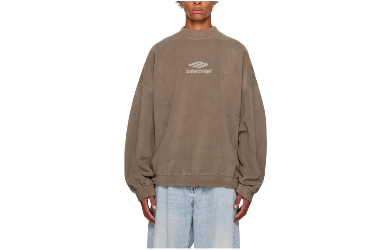 Balenciaga FW22 Logo Print Oversized Crewneck Sweatshirt Taupe - 697975TMVA77183