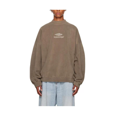 Balenciaga FW22 Logo Print Oversized Crewneck Sweatshirt Taupe - 697975TMVA77183